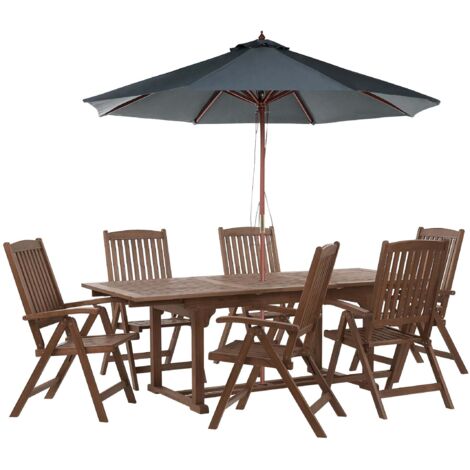 Garden Dining Set 6 Seater AMANTEA with Parasol Acacia Wood Grey