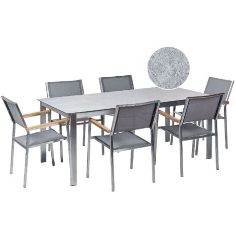 Garden Dining Set 6 Seater COSOLETO/GROSSETO Tempered Glass Marble Effect Grey