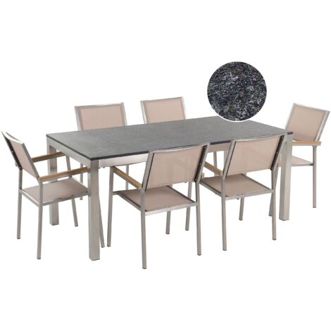 Garden Dining Set 6 Seater GROSSETO Granite Flamed Black/ Beige