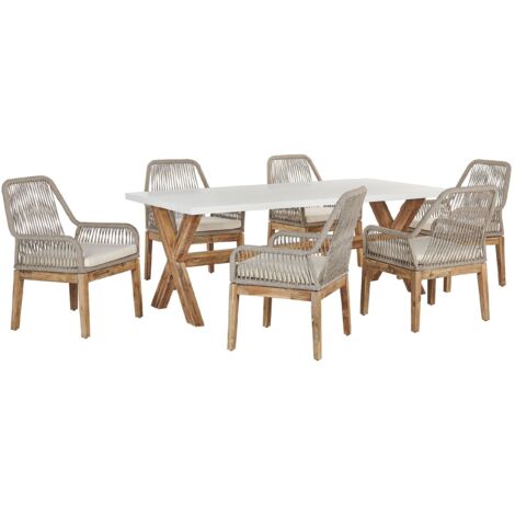 Garden Dining Set 6 Seater OLBIA with Cushions Concrete Beige