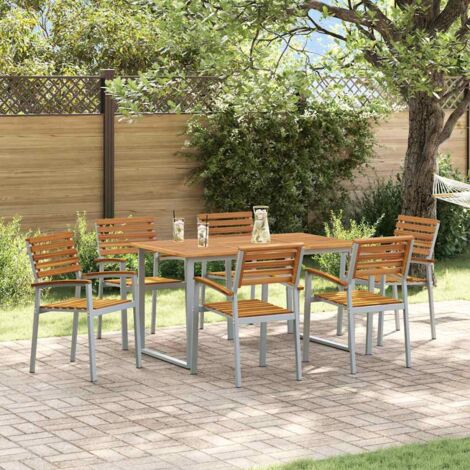Garden Dining Set 7 pcs Grey and brown Solid acacia wood vidaXL
