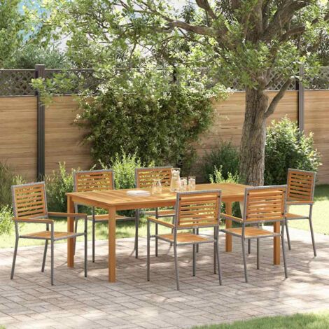 Garden Dining Set 7 pcs Grey Poly rattan vidaXL