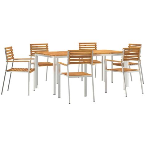 Garden Dining Set 7 pcs Solid Acacia Wood and Stainless Steel vidaXL