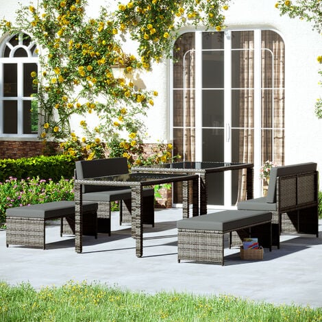 Garden Dining Set 8-Seater Outdoor Garden Furniture Set with Extendable Table & Garden Sofa Benches