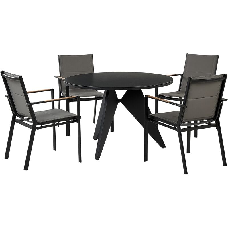 Garden Dining Set Black and Grey Aluminium Round Table 4 Chairs Olmetto/Busseto