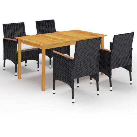 Garden Dining Set  Black  Solid acacia wood  5 Piece vidaXL