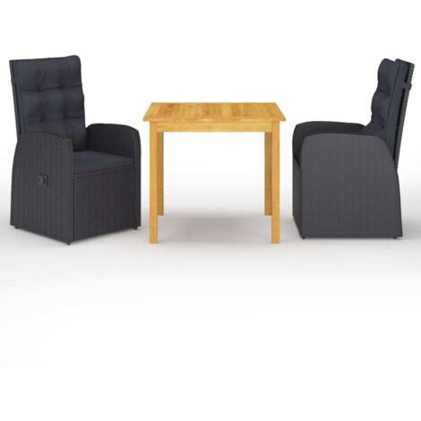 Garden Dining Set Black Solid Acacia wood Removable Covers vidaXL