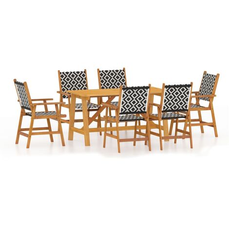 Garden Dining Set  Brown  Solid Acacia Wood, Poly Rattan  7 Piece vidaXL