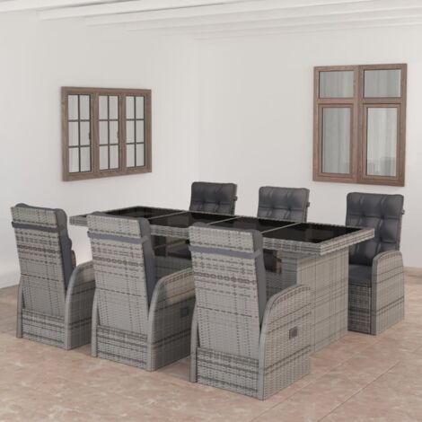 Garden Dining Set Grey PE rattan 7 Piece Set Removable Covers vidaXL