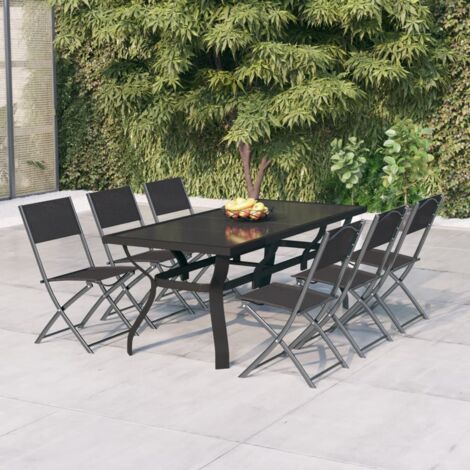 Garden Dining Set  Grey  Powder-coated steel  7 Piece  Foldable vidaXL