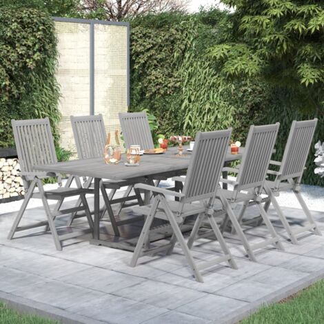 Garden Dining Set  Grey  Solid acacia wood  7-Piece  Foldable vidaXL