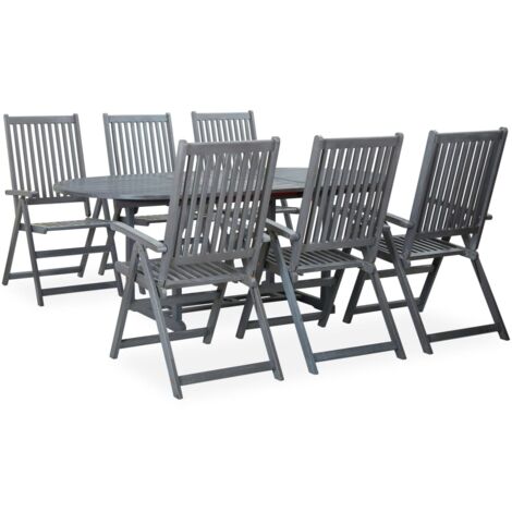 Garden Dining Set  Grey  Solid Acacia Wood  7 Piece Set  Foldable vidaXL