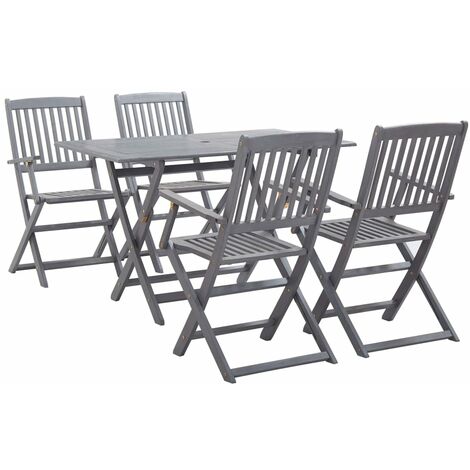 Garden Dining Set  Grey  Solid Acacia wood  Medium  Foldable vidaXL