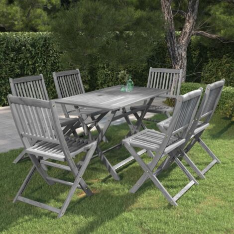 Garden Dining Set Grey Solid acacia wood Medium Foldable vidaXL