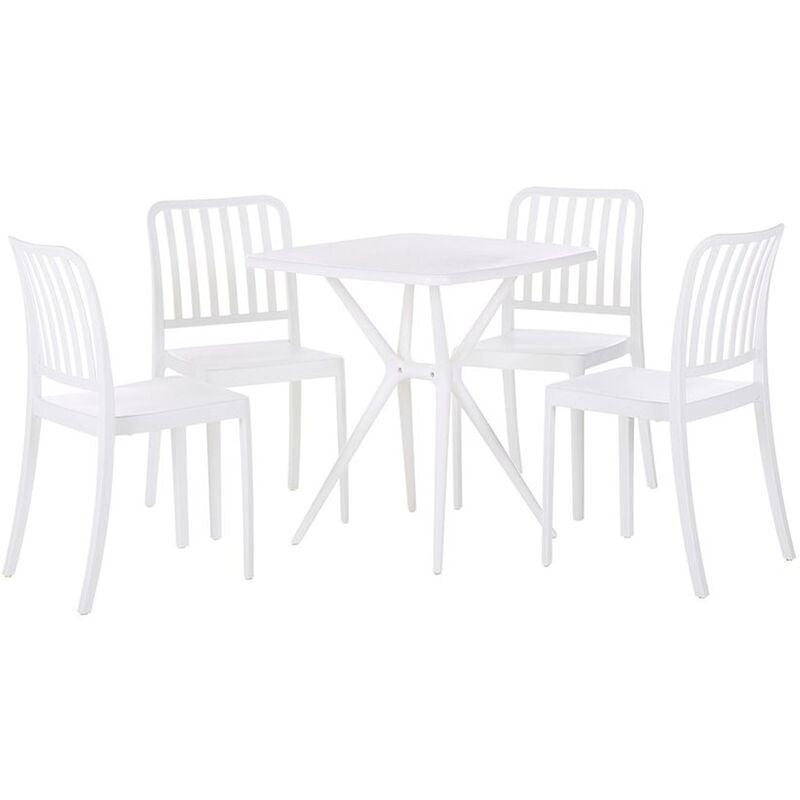 Garden Dining Set Plastic Outdoor Table and 4 Stacking Chairs White Sersale - White