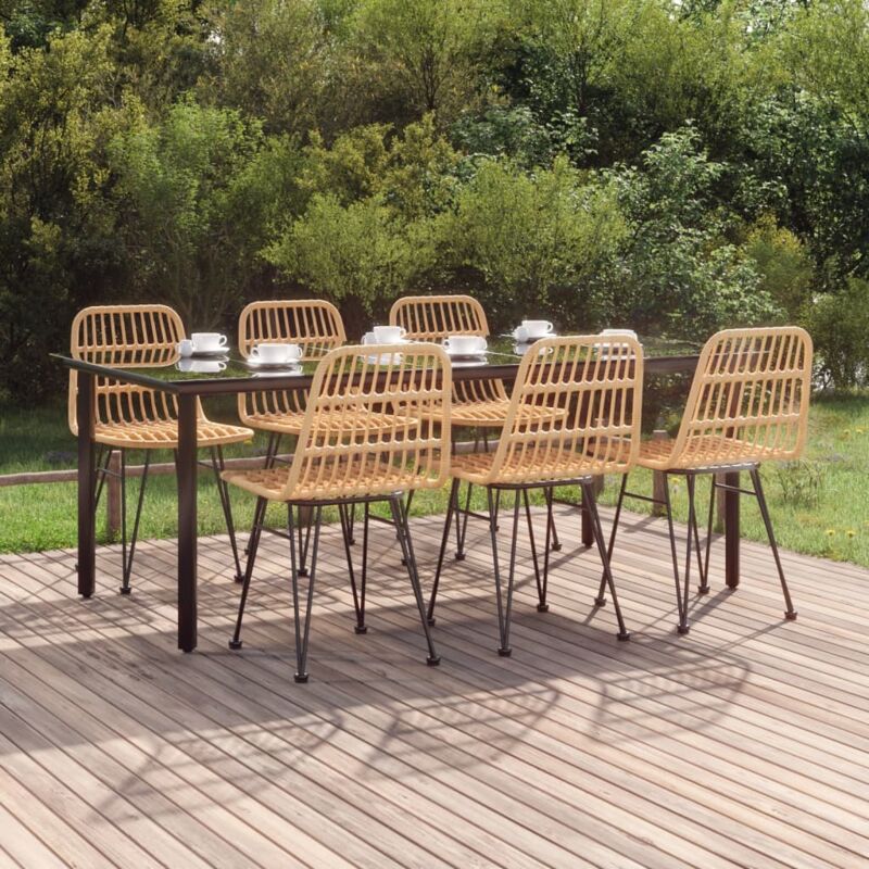 7 Piece Garden Dining Set Poly Rattan Vidaxl