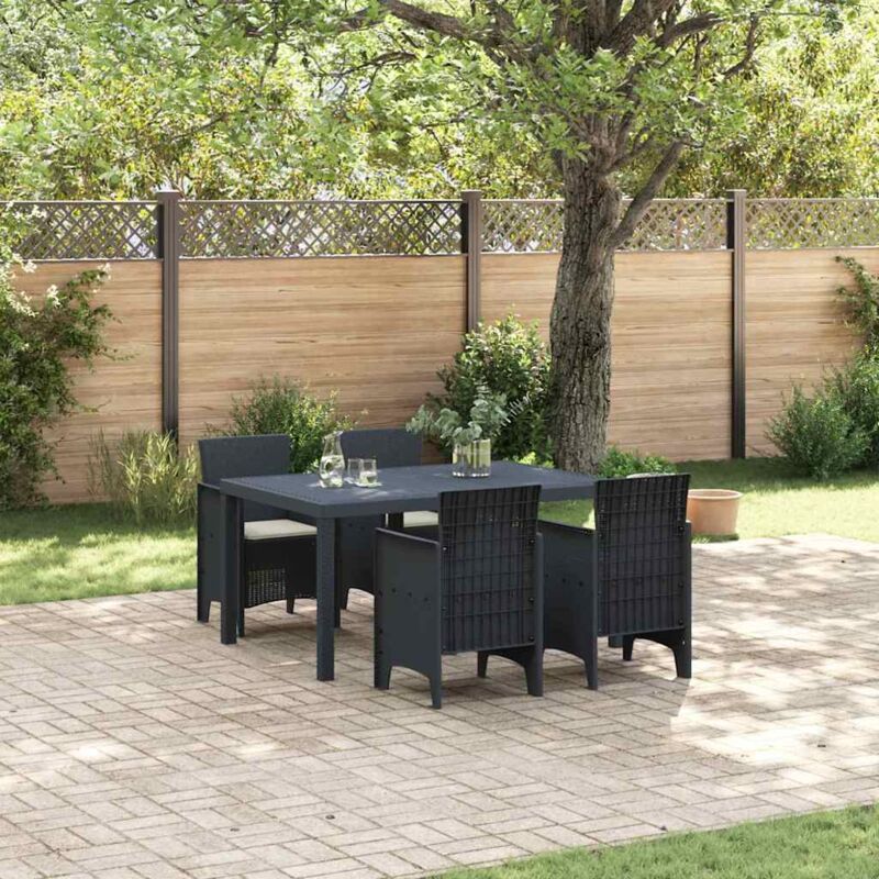 Garden Dining Set 5 Pcs Anthracite Polt Rattan Vidaxl
