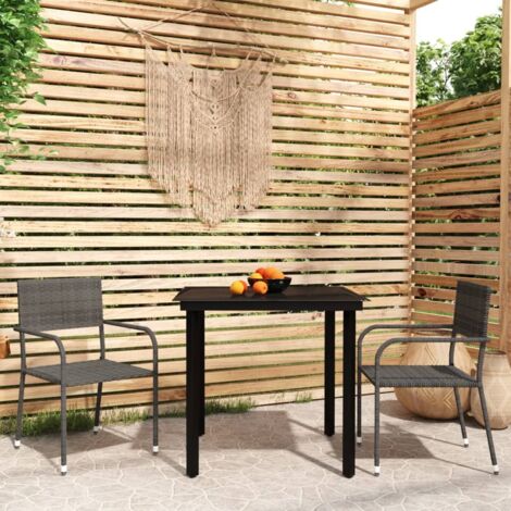 Garden Dining Set  Table: Black, Chair: Grey  PE Rattan, Steel, Glass vidaXL