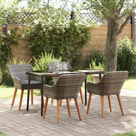 Garden Dining Set with Cushion 5 pcs Grey Poly Rattan vidaXL