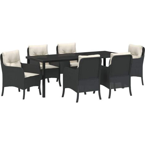 Garden Dining Set with Cushion 7 pcs Black Poly rattan vidaXL