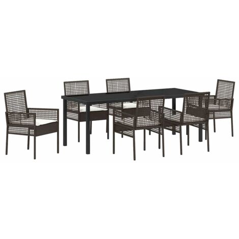 Garden Dining Set with Cushion 7 pcs Brown Poly rattan vidaXL