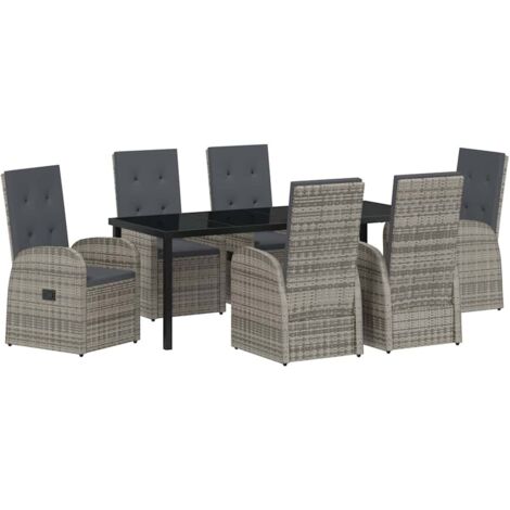Garden Dining Set with Cushion 7 pcs Grey Poly Rattan vidaXL