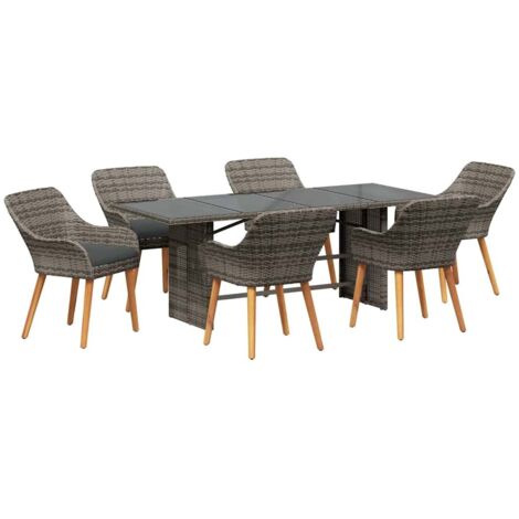 Garden Dining Set with Cushion 7 pcs Grey Poly Rattan vidaXL