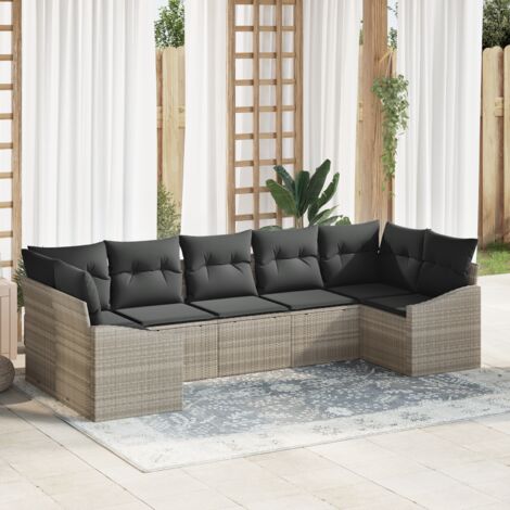 Garden Dining Set with Cushion with Storage 7 pcs Light Grey vidaXL