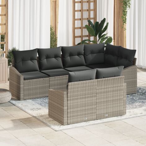Garden Dining Set with Cushion with Storage 7 pcs Light Grey vidaXL