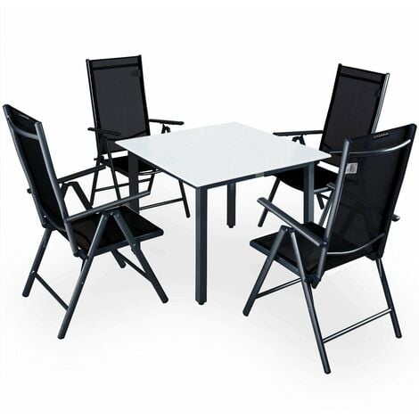 main image of "Garden Dining Table Chairs Furniture Set Aluminum Frosted Glass Recliner Outdoor"