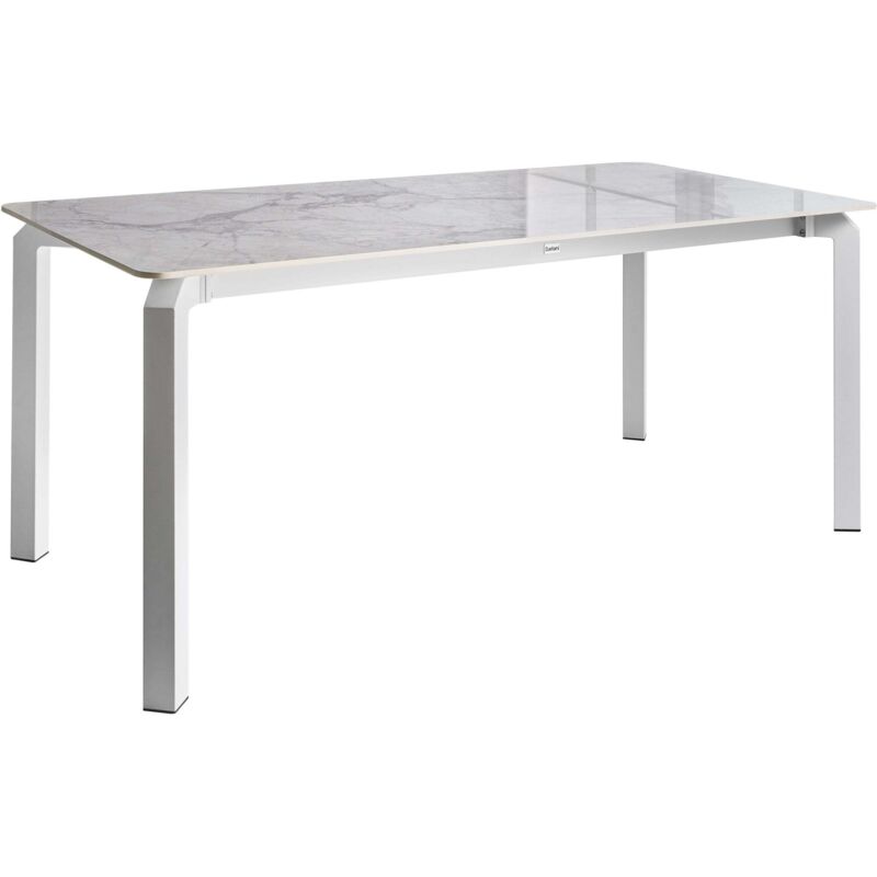 Beliani Garden Dining Table White And White Marble Sintered Stone Top Iron Frame Uv Water Rust Resistant Outdoor Indoor Dining Room Patio Modern Style Feletto