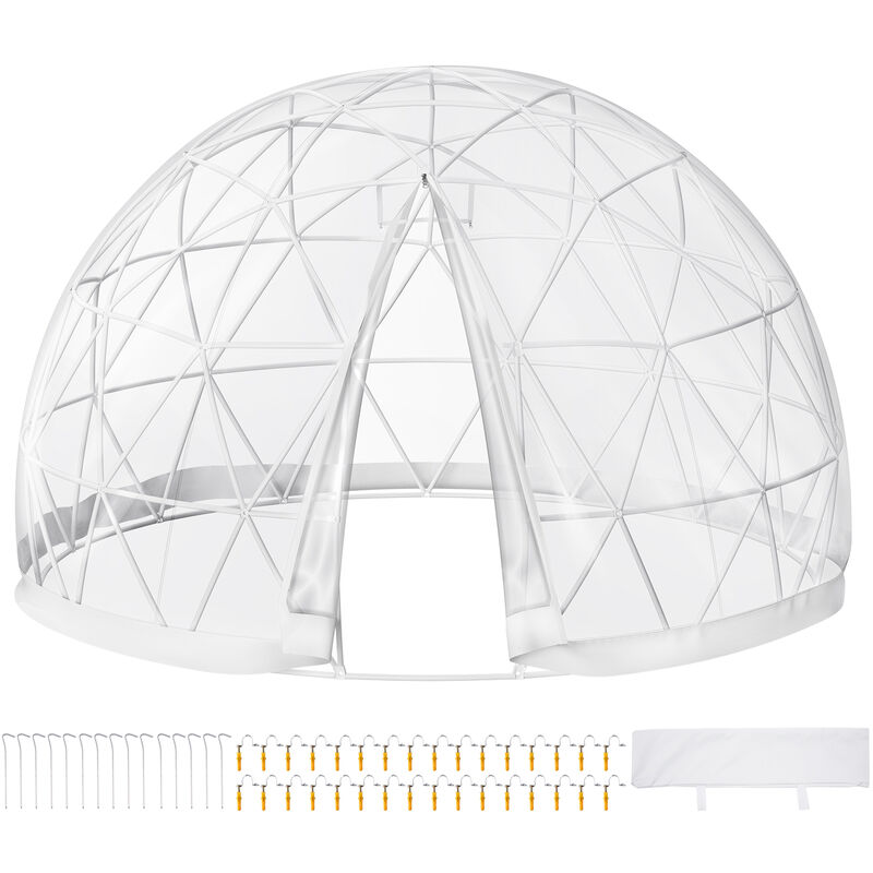 Image of Greenhouse Garden Igloo Dome 12FT Patiolife Garden Dome Geodesic Dome with pvc Cover Lean To Greenhouse with Door and Windows for Sunbubble,