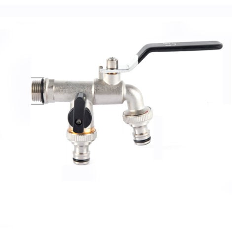 MIMIY Garden Double Faucet, Brass Water Faucet, High Quality 3/4 Inch Gauge Faucet - Black