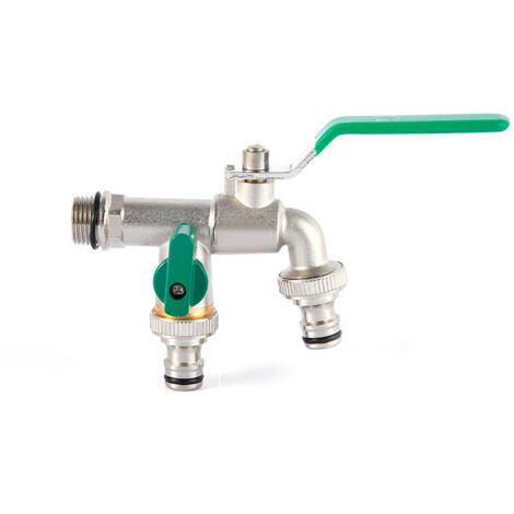 Garden Double Faucet, Brass Water Faucet, High Quality 3/4 Inch Gauge Faucet - Green