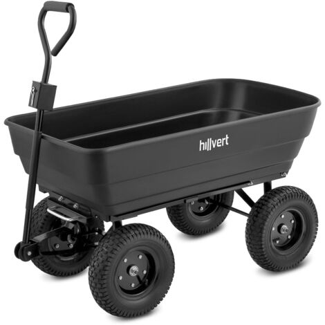 HILLVERT Garden Dump Cart Handcart Tilting Garden Wagon Yard 4 Tyres Dual Axle 350Kg/125L