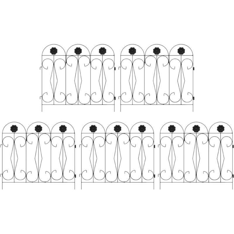 Garden Fence 5 Pcs Black Steel Vidaxl
