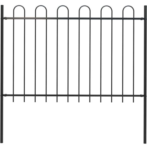 Garden Fence with Hoop Top Steel 181x120 cm Black vidaXL