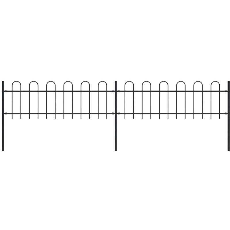 vidaXL Garden Fence with Hoop Top Steel 3.4x0.6 m Black - Black
