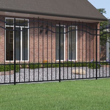 Garden Fence，Boundary Fence with Spear Top Black 190 cm Powder-coated Steel VSVS421921