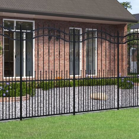 Garden Fence，Boundary Fence with Spear Top Black 222 cm Powder-coated Steel VSVS304643