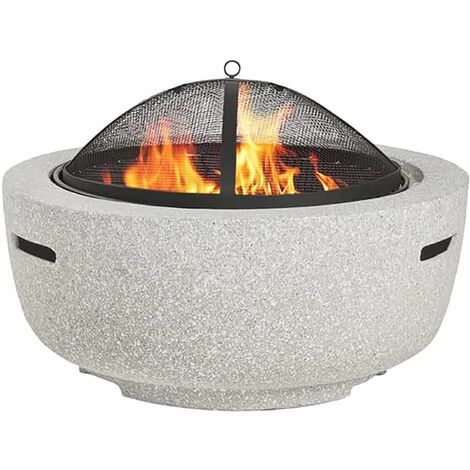 ECASA Garden Fire Pit Concrete Stone Effect Firepit with BBQ Grill Light Grey