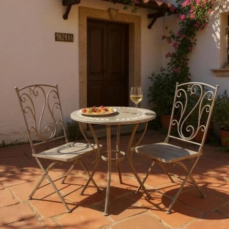 Garden Folding Bistro Set - Metal - Light Grey