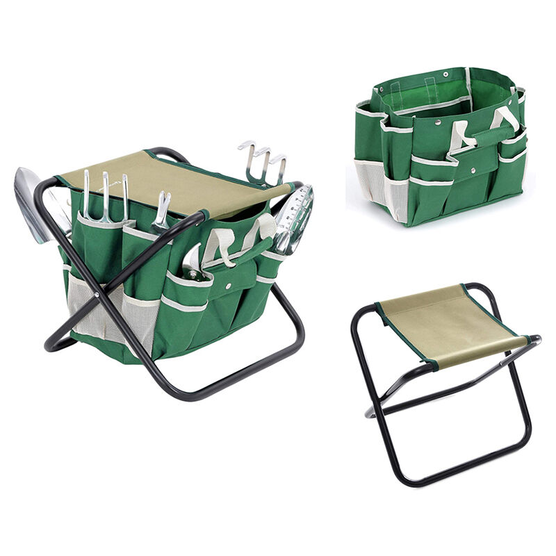 Garden Folding Chair Stainless Steel, Portable Chair with Tools Storage Bag for Outdoor Camping Fishing