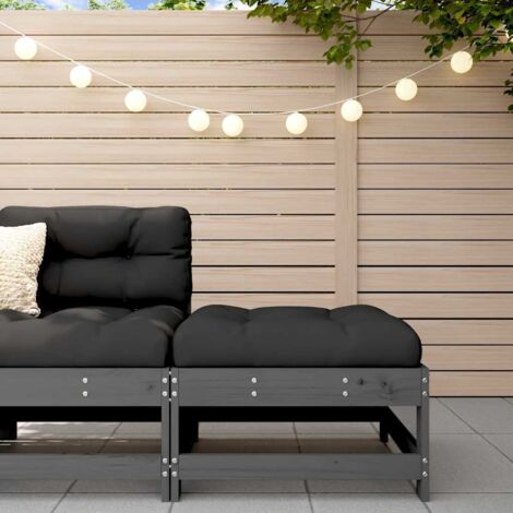 Garden Footstool with Cushion Grey Solid Wood Pine vidaXL