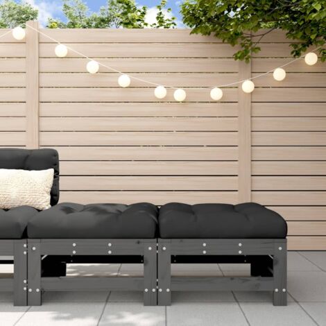 Garden Footstools with Cushions 2pcs Grey Solid Wood Pine vidaXL