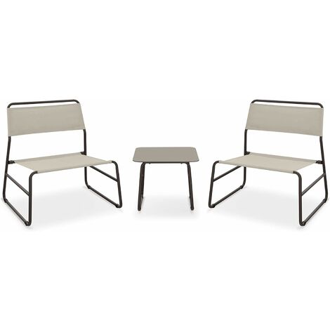 Garden Friend Cannes - Ensemble de salon en acier et textilène composé d'une table et de deux fauteuils en brun et beige