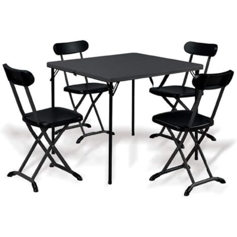 Garden Friend Horeca Set klappbarer Stahl + HDPE Tisch und 4 Stühle anthrazit