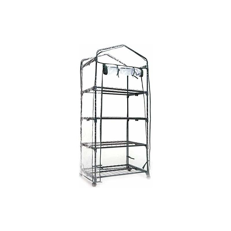 Serre balcon Rapida 4 e'tage'res en acier pour la culture de plantes fleurs fruits le'gumes 70x50x160 cm comple'te avec couvercle