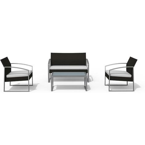 Garden Friend Salotto Alicante (2 Sessel 1 Sofa 1 Tisch) schwarz gewaschene Polyrattan-Polsterung
