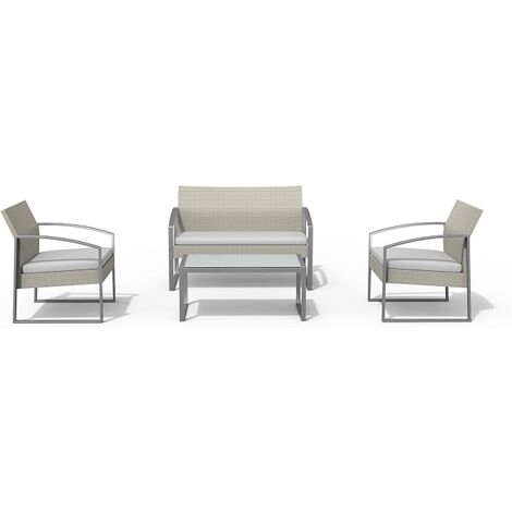 Garden Friend Salotto Alicante (2 Sessel 1 Sofa 1 Tisch) weiß gewaschene Polyrattan-Polsterung